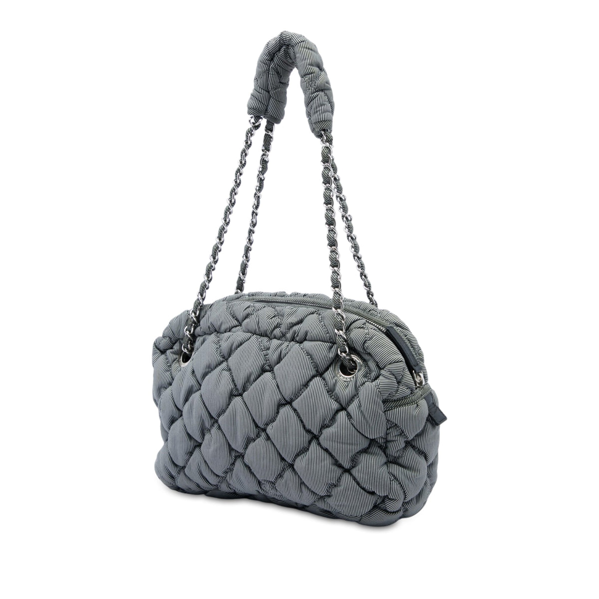 Chanel Quilted Striped Nylon Bubble Shoulder Bag — Gray