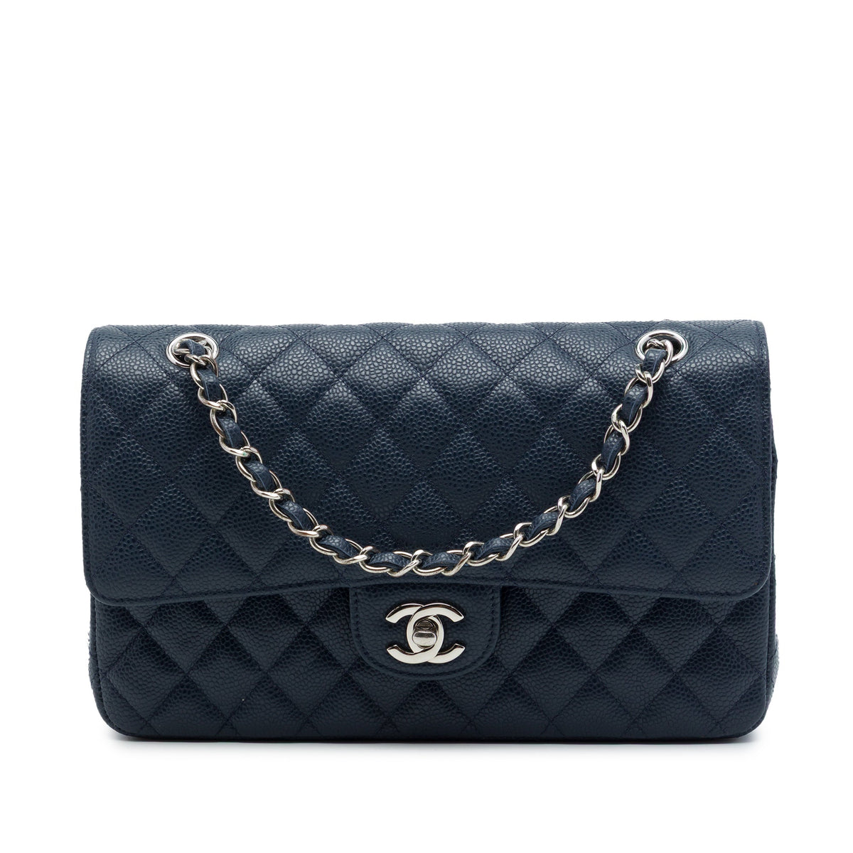 Chanel Medium Classic Caviar Double Flap — Blue