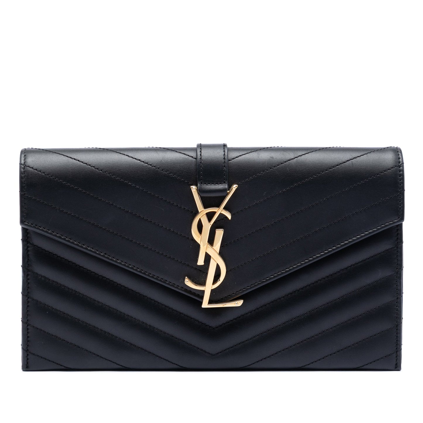 Saint Laurent Lambskin Chevron Monogram Clutch