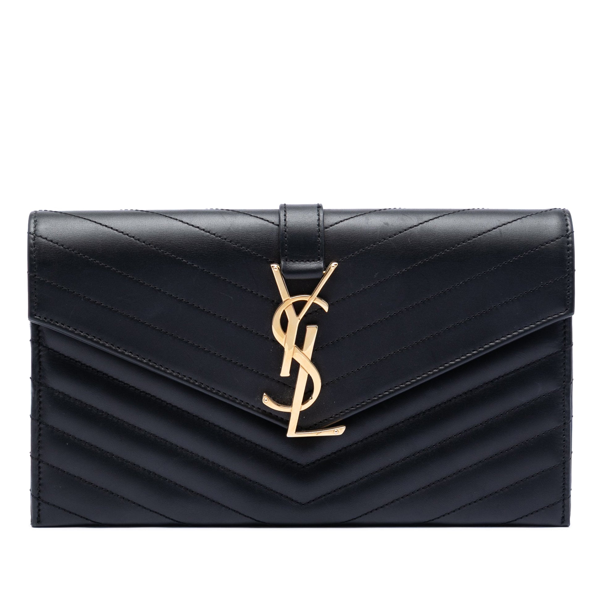 Saint Laurent Lambskin Chevron Monogram Clutch
