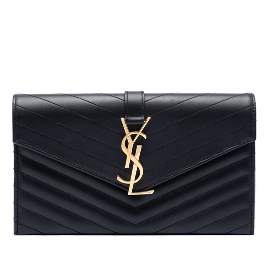 Saint Laurent Lambskin Chevron Monogram Clutch