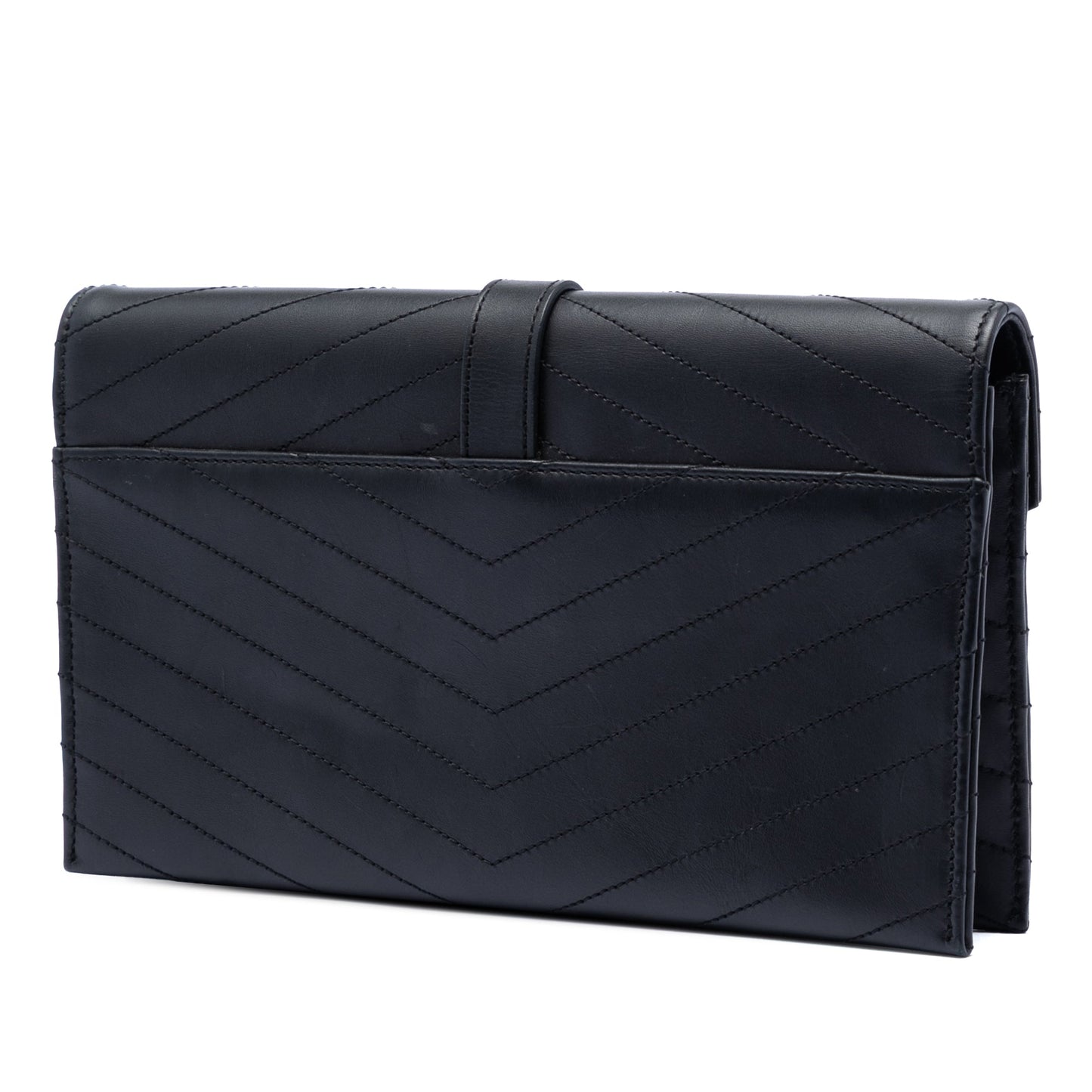 Saint Laurent Lambskin Chevron Monogram Clutch