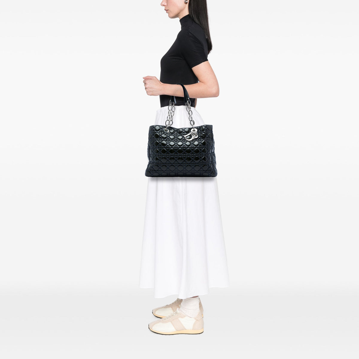 Dior Large Patent Cannage Lady Dior Soft Shopping Tote