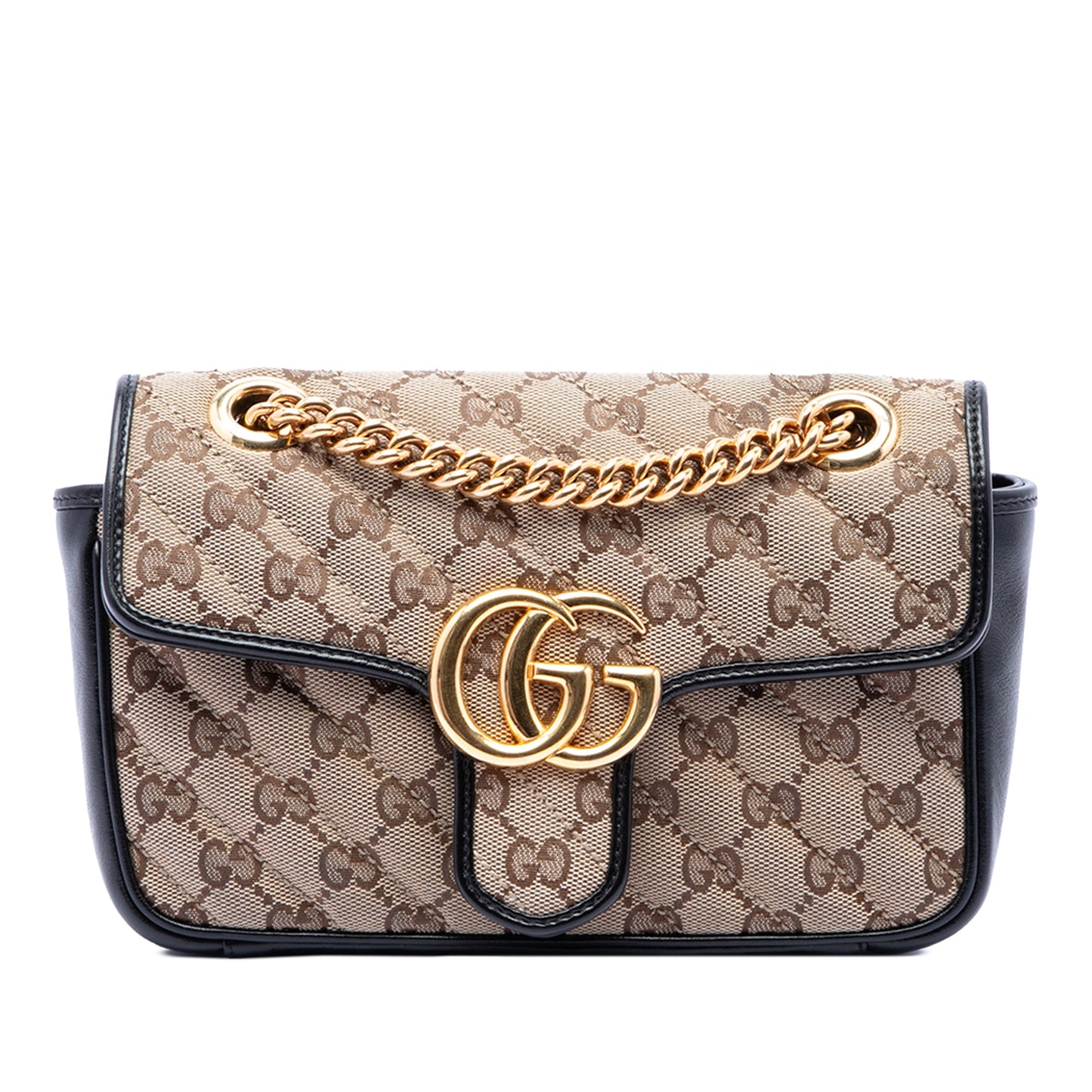 Gucci Small GG Marmont Matelasse Diagonal GG Canvas and Leather Shoulder Bag