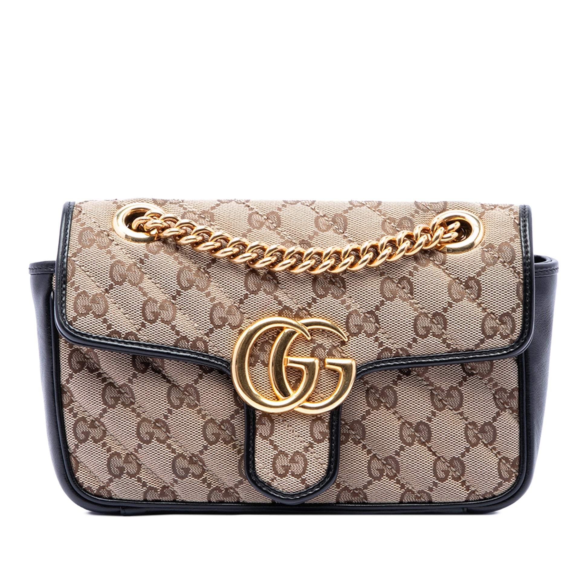 Gucci Small GG Marmont Matelasse Diagonal GG Canvas and Leather Shoulder Bag