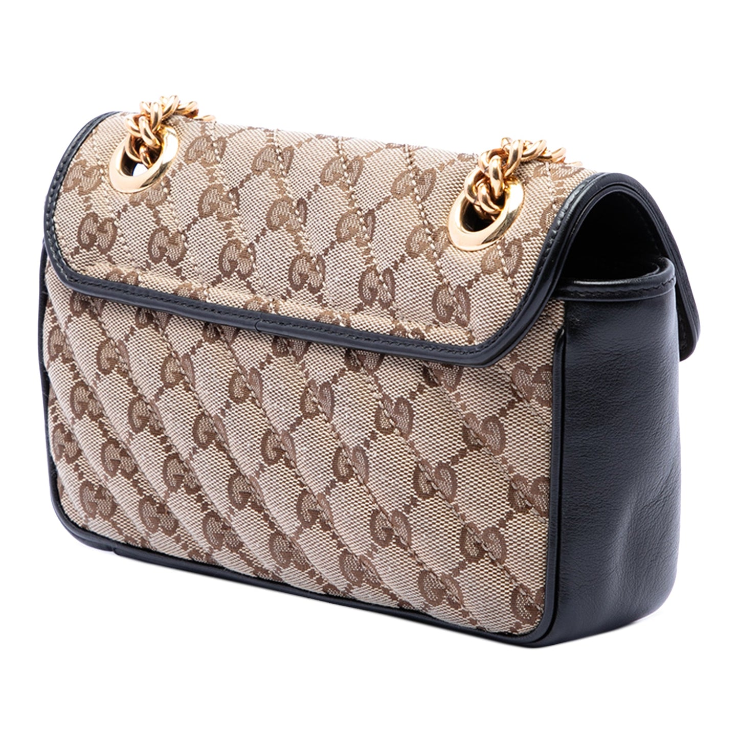 Gucci Small GG Marmont Matelasse Diagonal GG Canvas and Leather Shoulder Bag