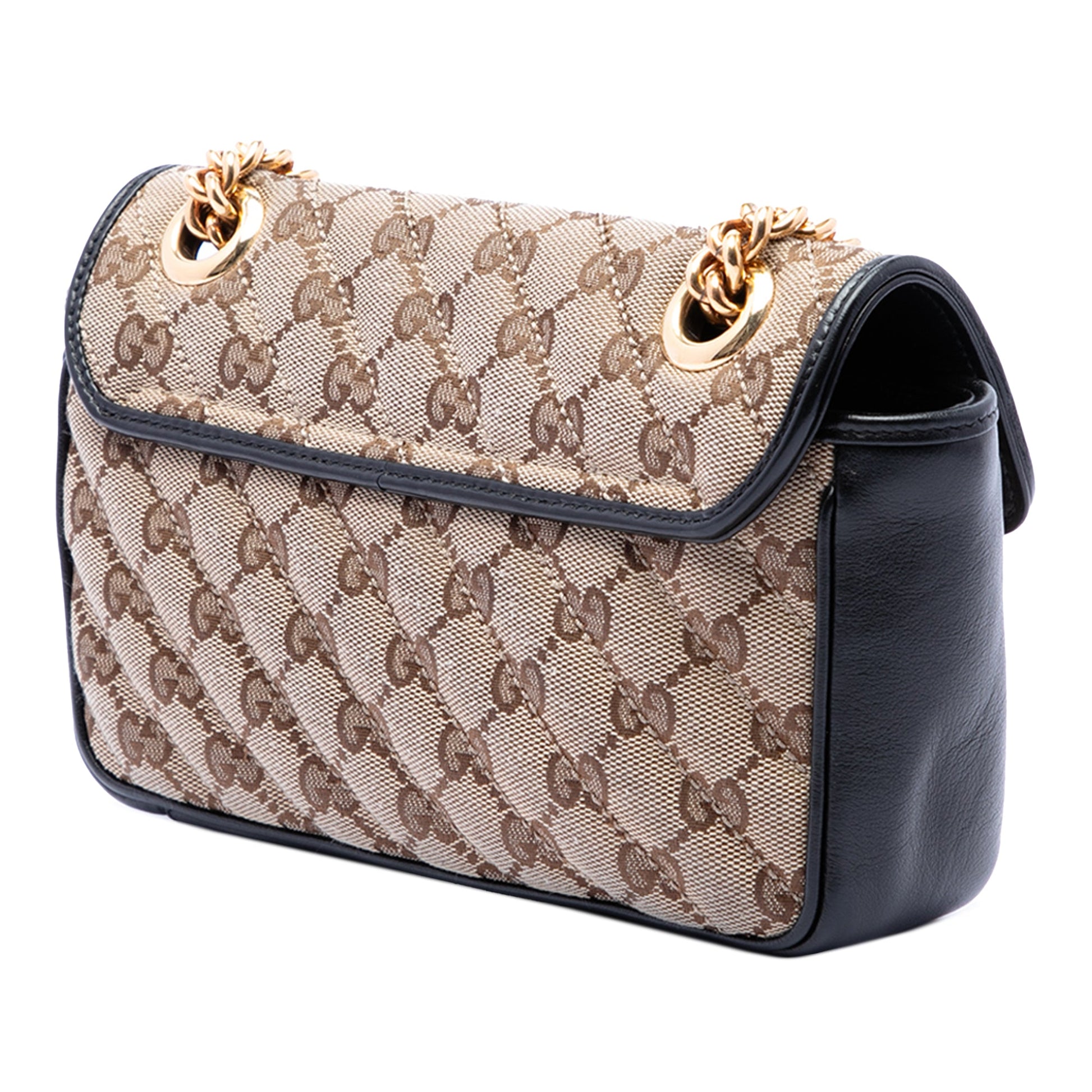 Gucci Small GG Marmont Matelasse Diagonal GG Canvas and Leather Shoulder Bag