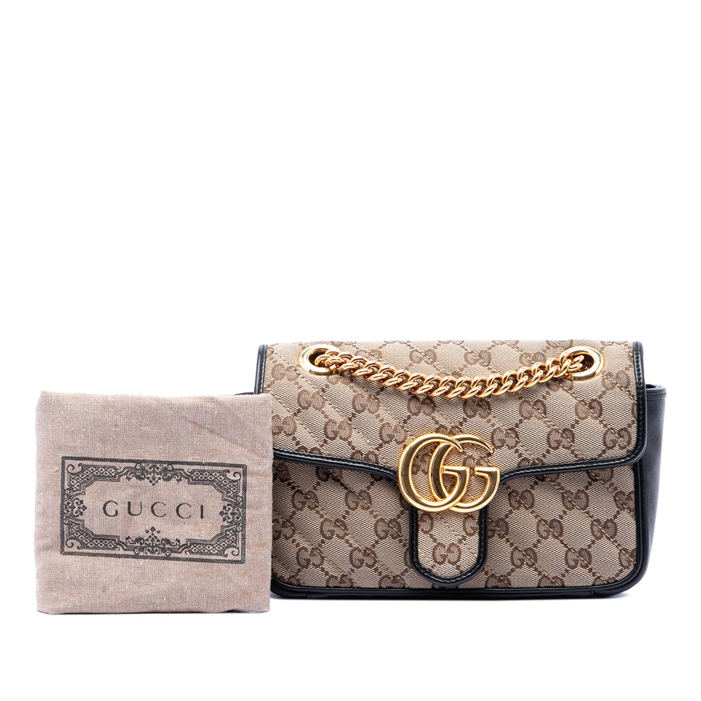 Gucci Small GG Marmont Matelasse Diagonal GG Canvas and Leather Shoulder Bag