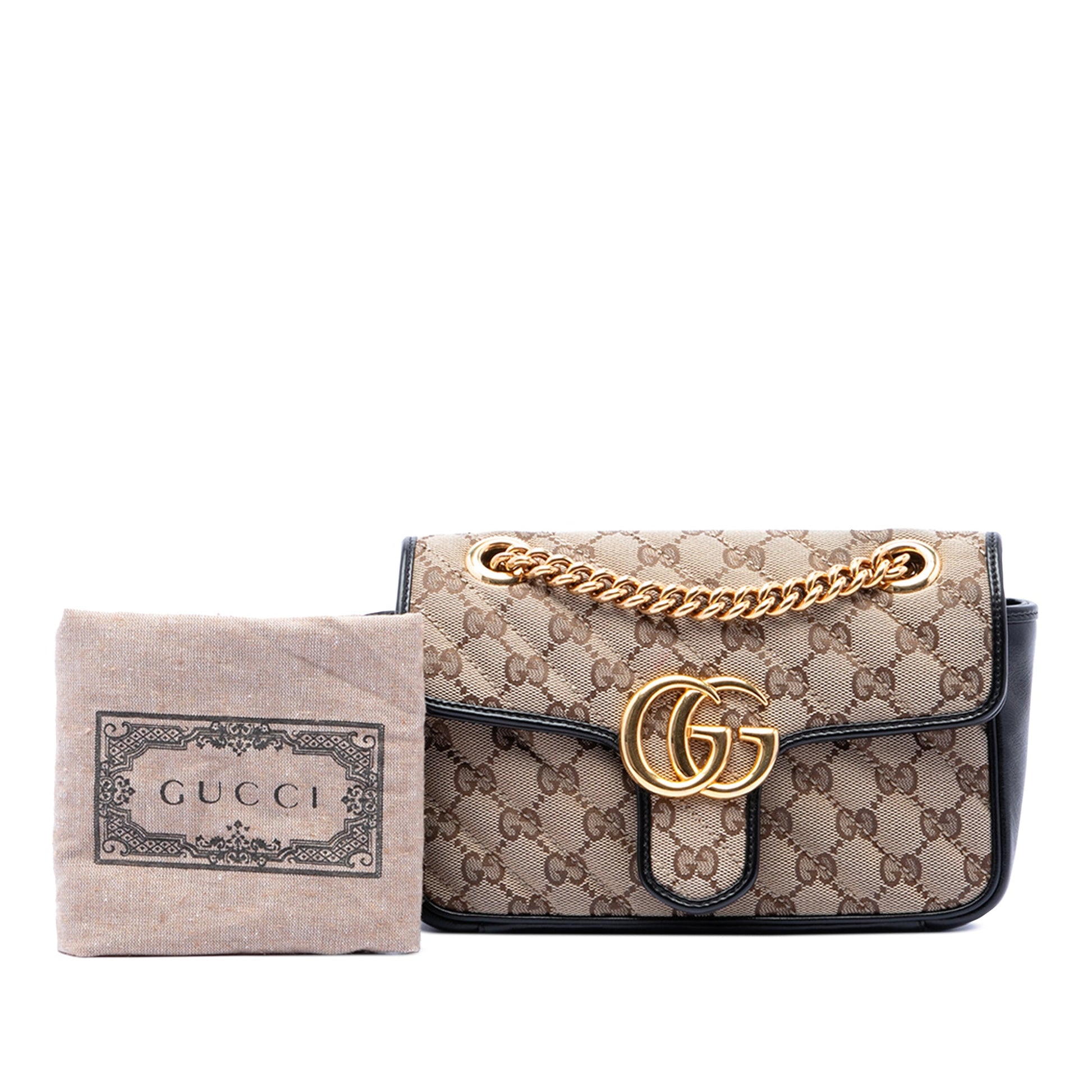 Gucci Small GG Marmont Matelasse Diagonal GG Canvas and Leather Shoulder Bag