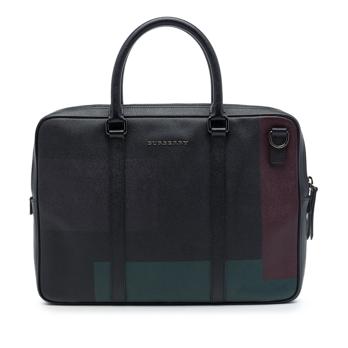 Burberry Grained Calfskin Colorblock Newburg Business Bag — Black