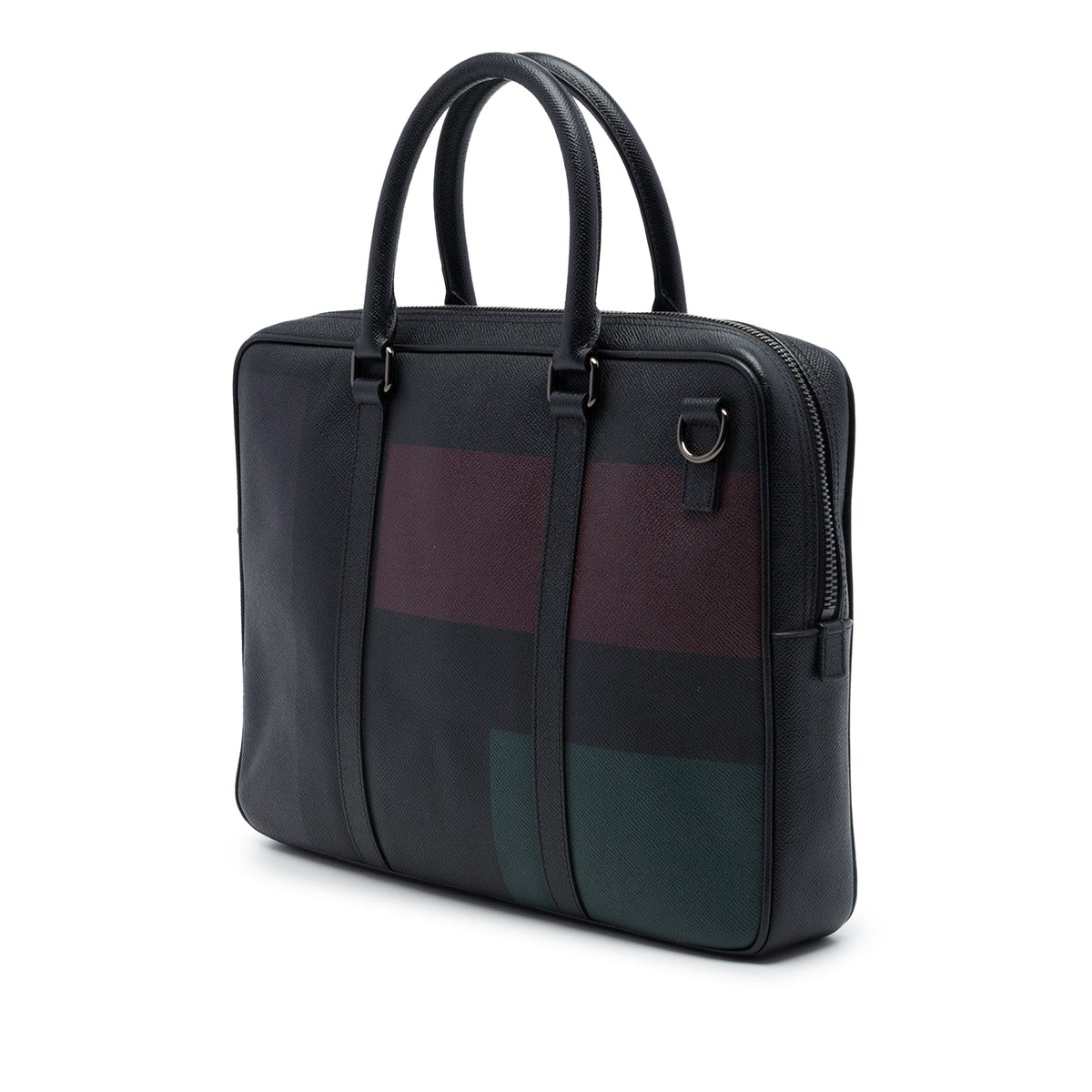 Burberry Grained Calfskin Colorblock Newburg Business Bag — Black