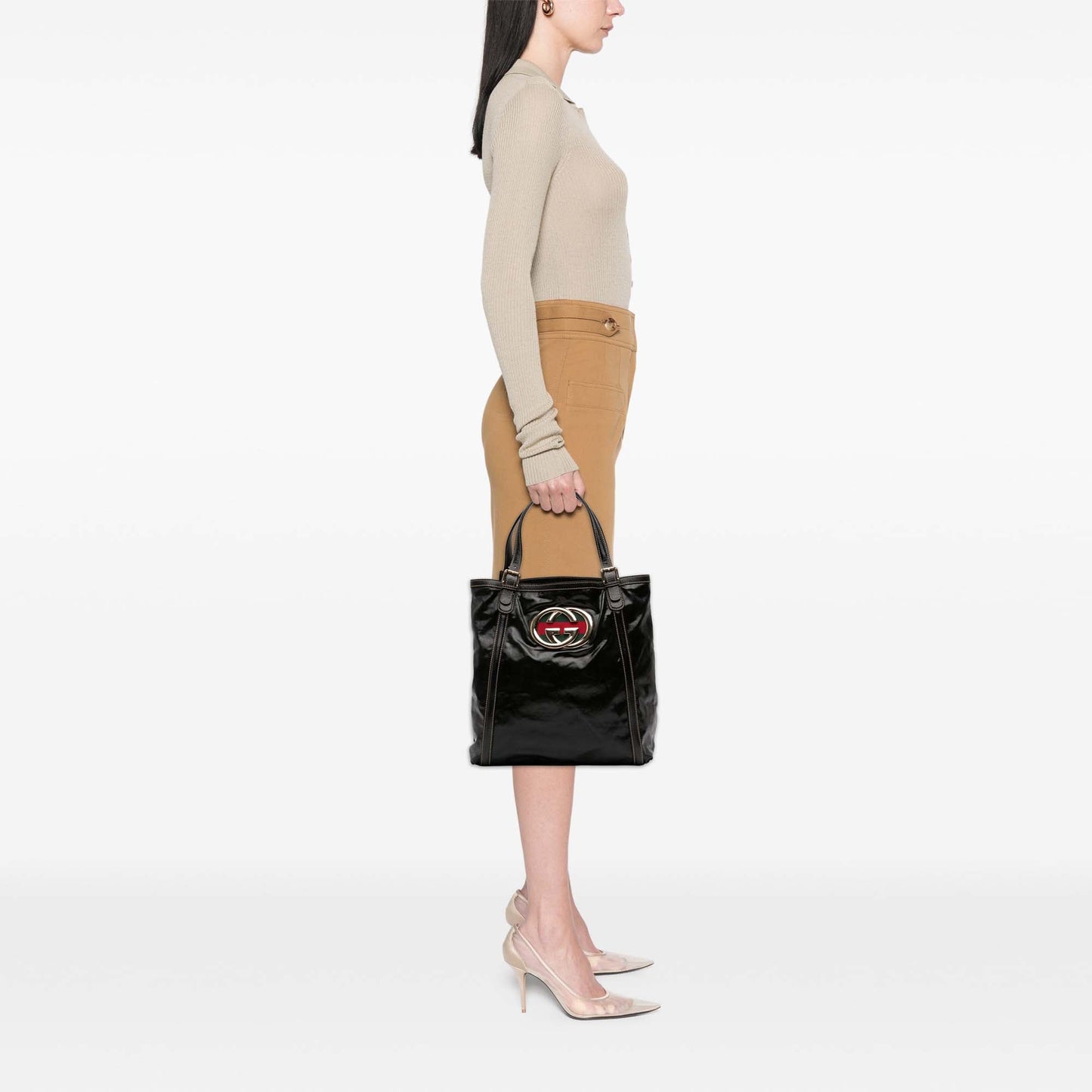 Gucci Patent Dialux Britt Web Tote