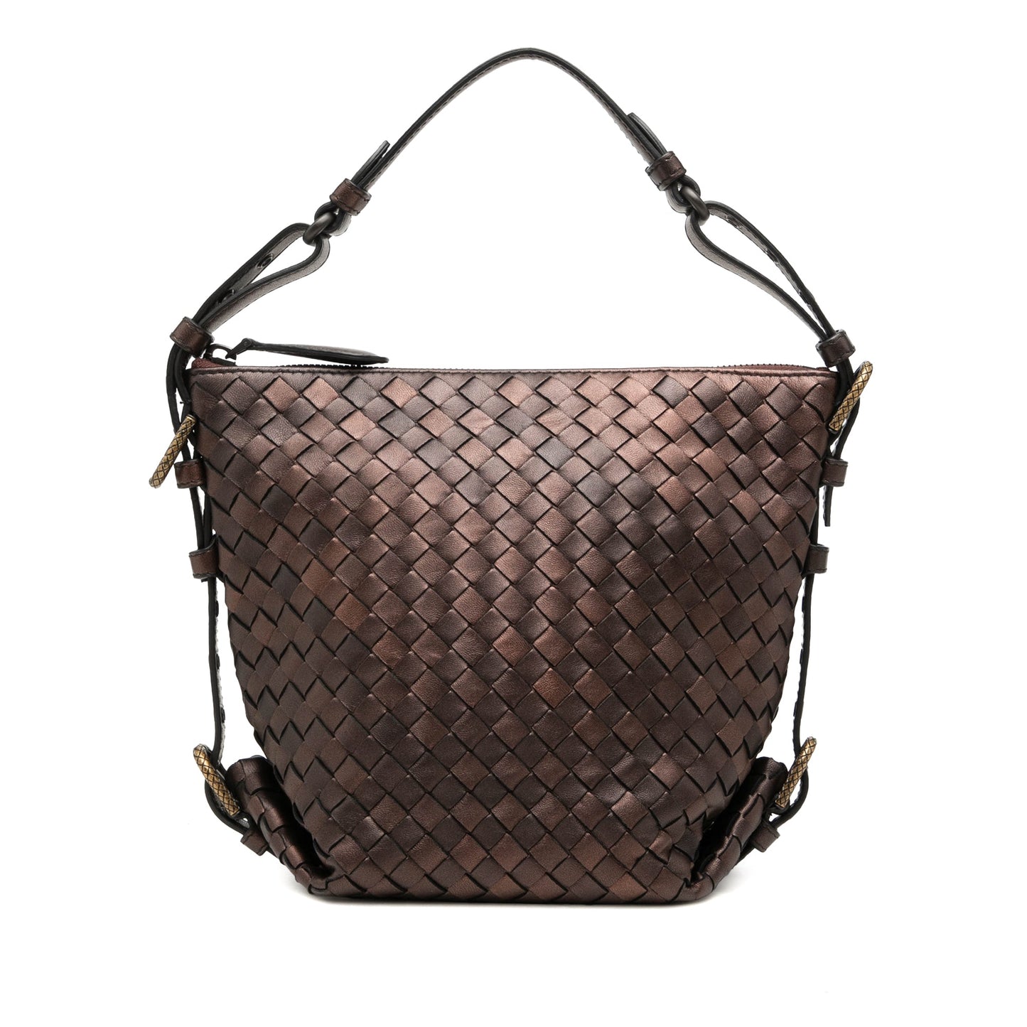 Bottega Veneta Metallic Nappa Intrecciato Belted Loop Handbag