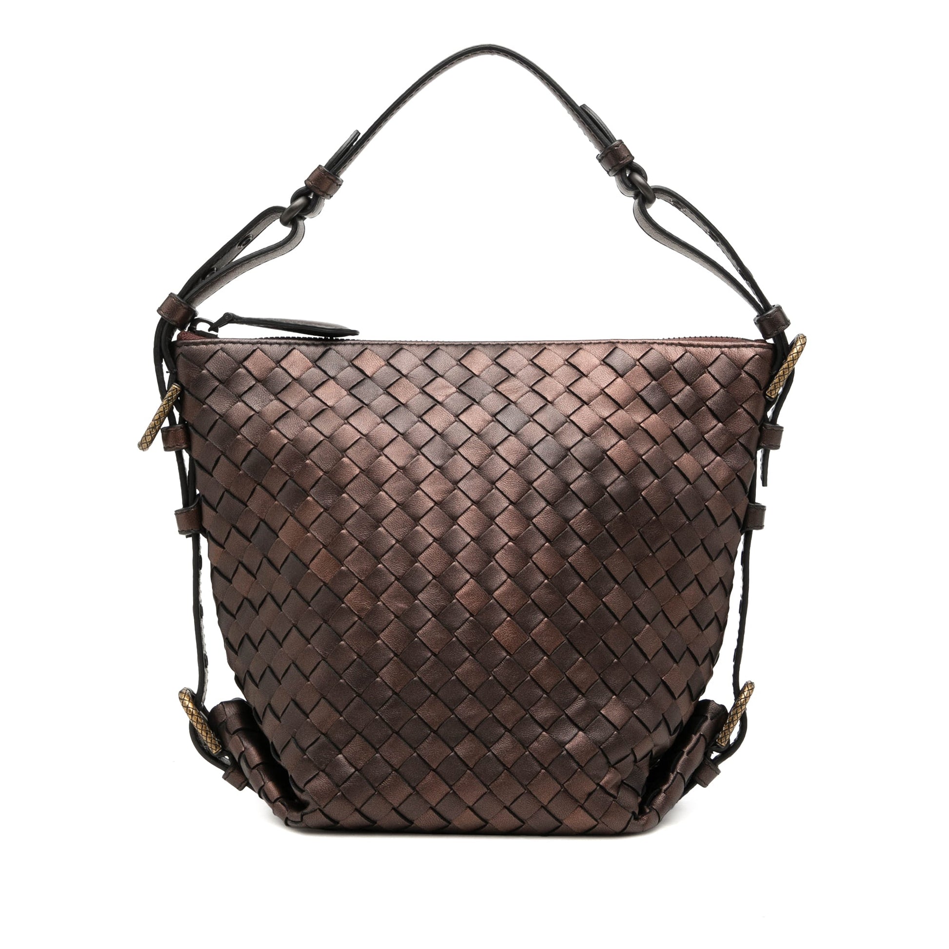 Bottega Veneta Metallic Nappa Intrecciato Belted Loop Handbag