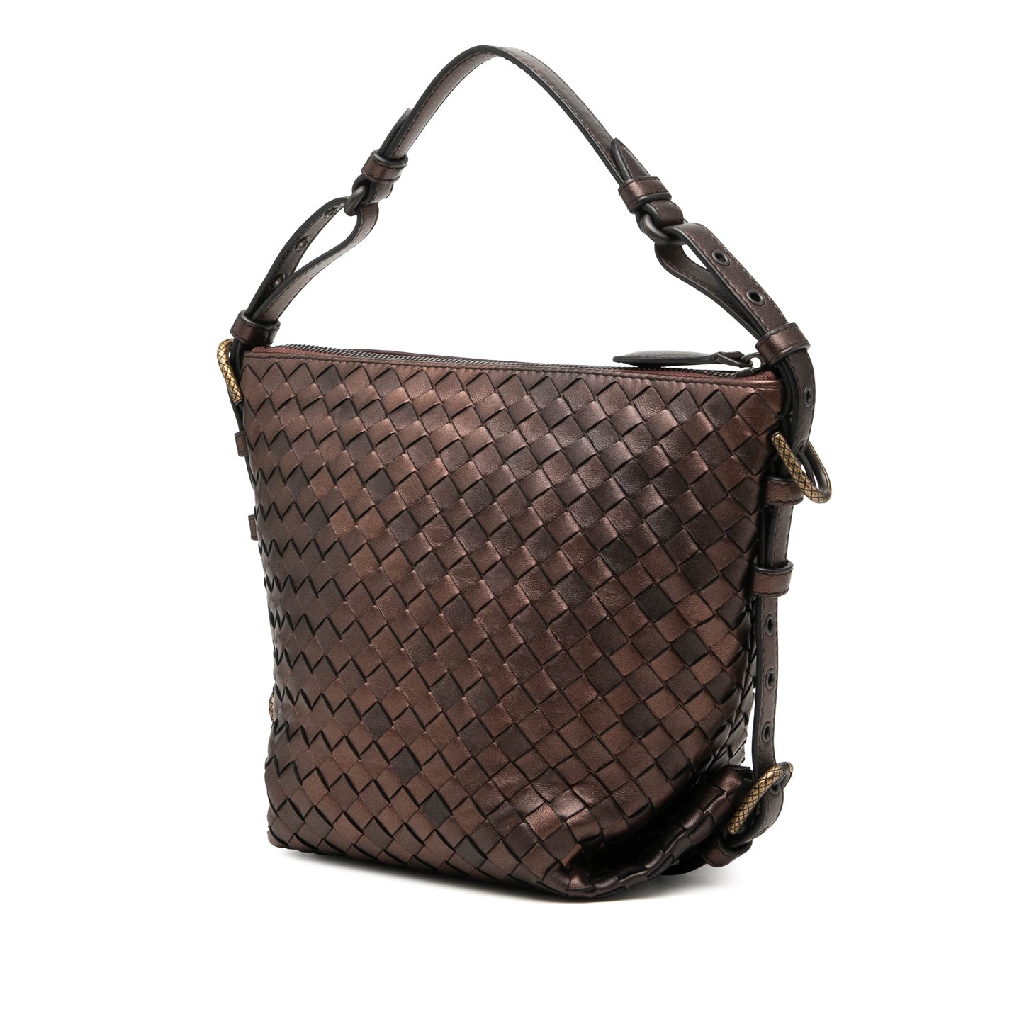 Bottega Veneta Metallic Nappa Intrecciato Belted Loop Handbag