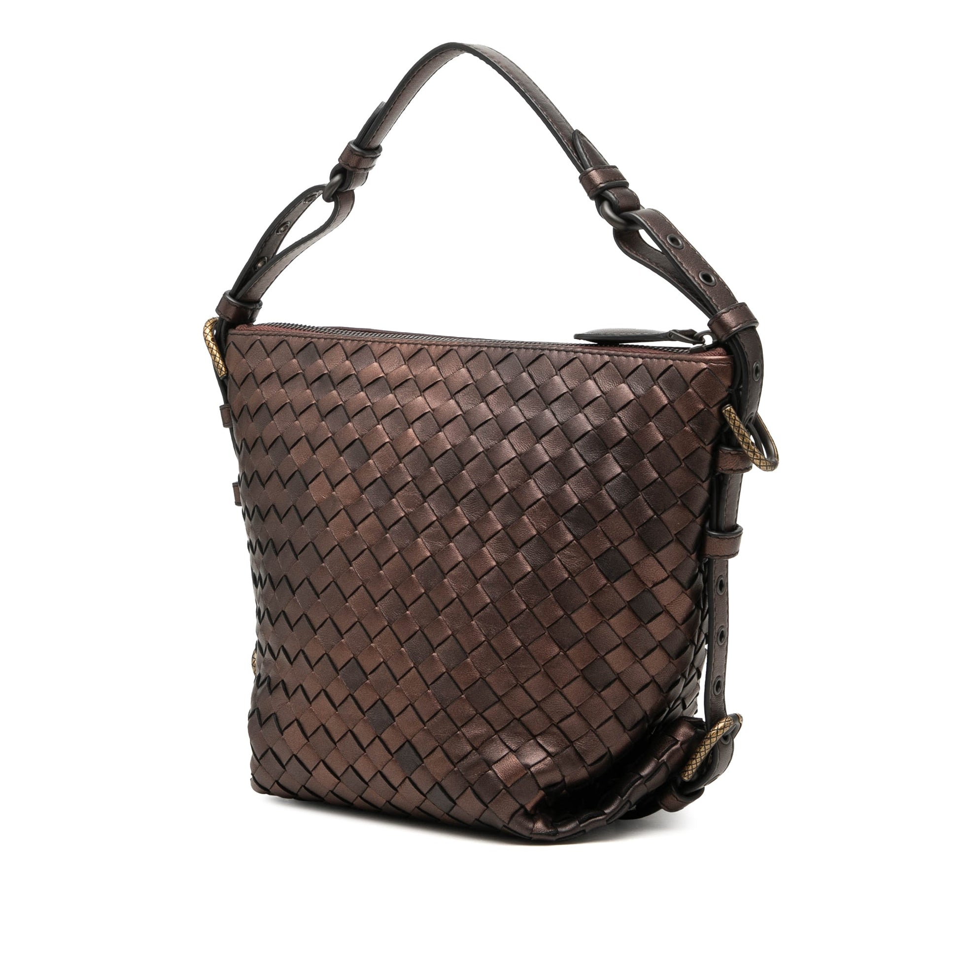 Bottega Veneta Metallic Nappa Intrecciato Belted Loop Handbag