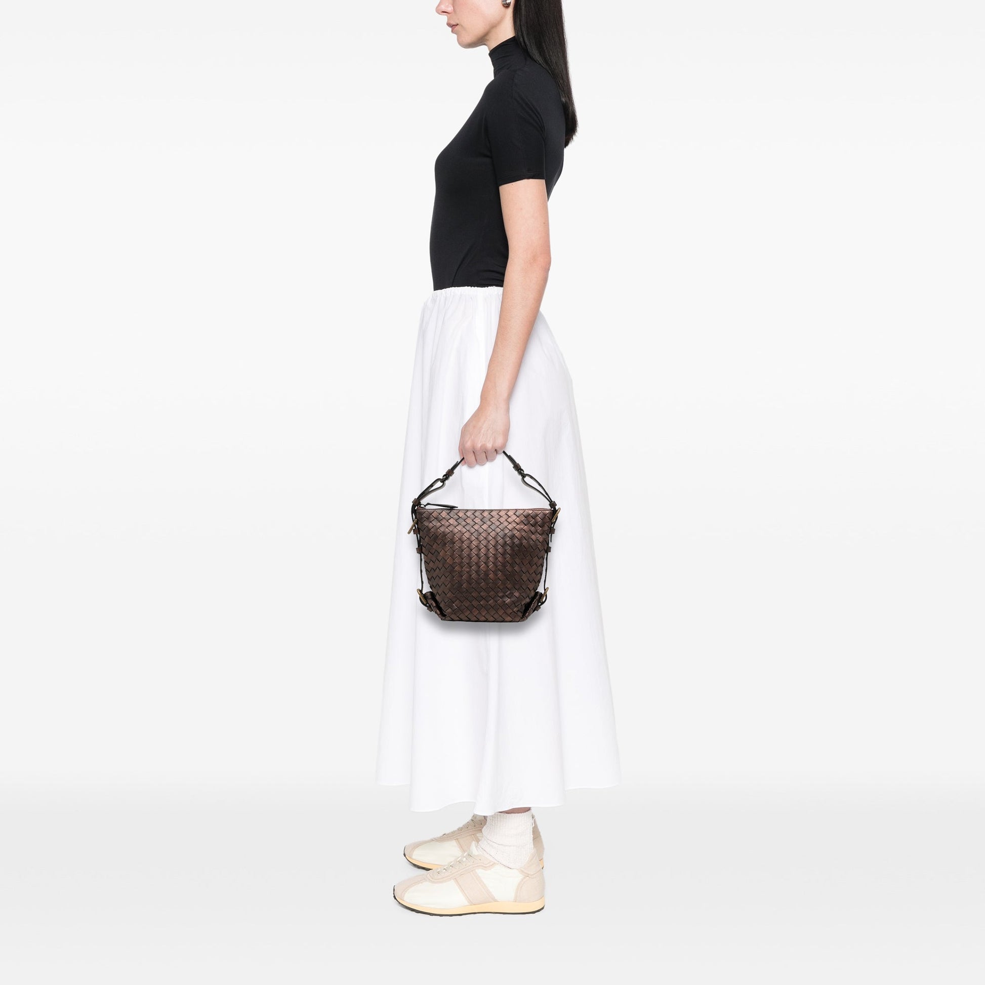 Bottega Veneta Metallic Nappa Intrecciato Belted Loop Handbag
