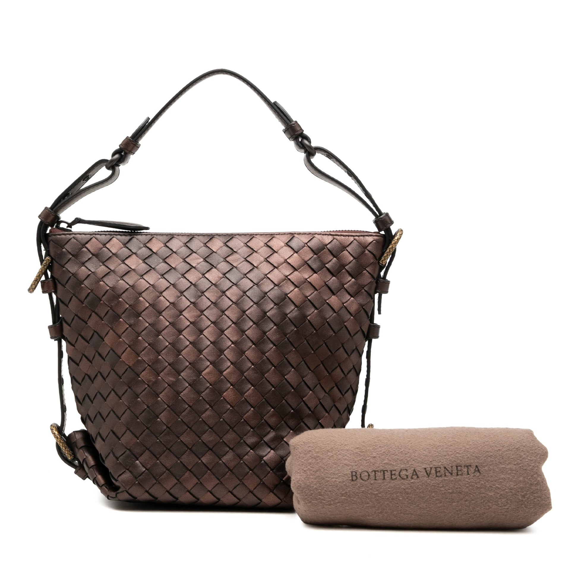Bottega Veneta Metallic Nappa Intrecciato Belted Loop Handbag