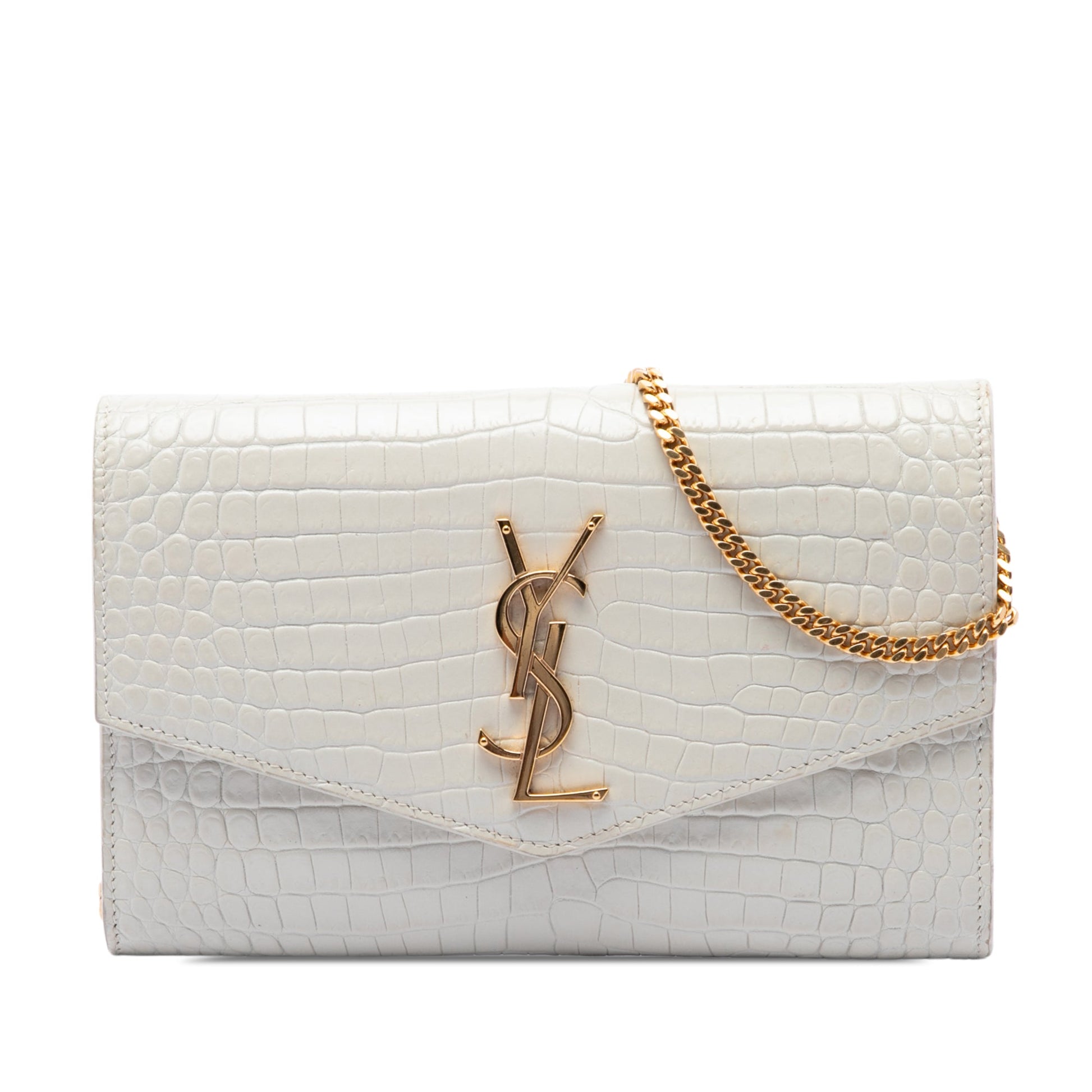 Saint Laurent Croc Embossed Leather Uptown Chain Wallet