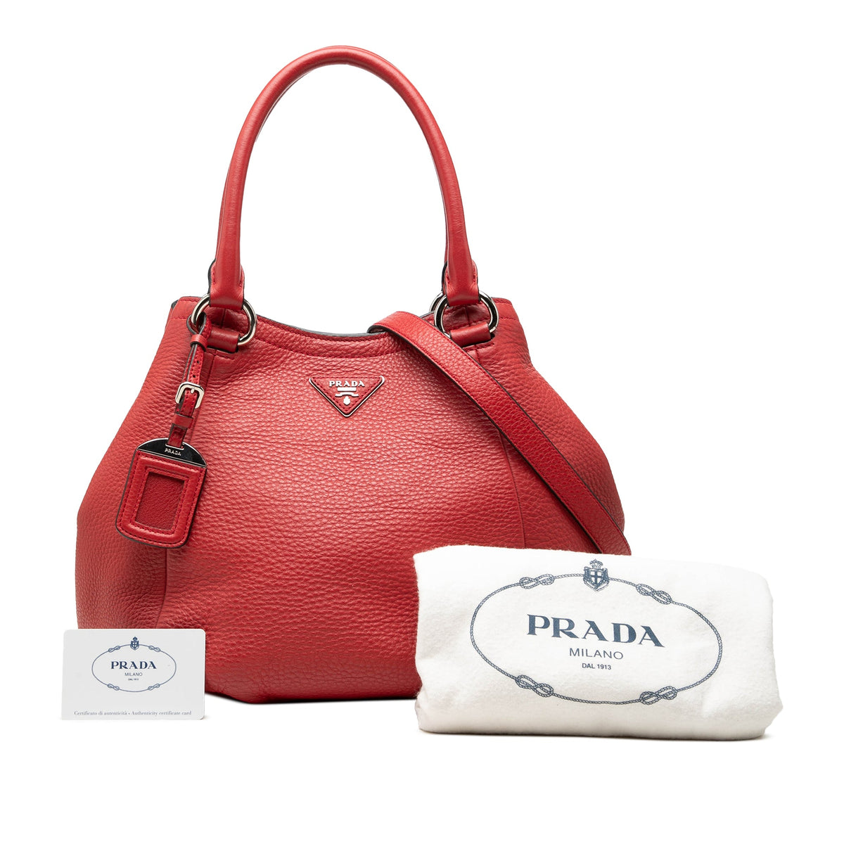 Prada Vitello Daino Open Convertible Tote — Red