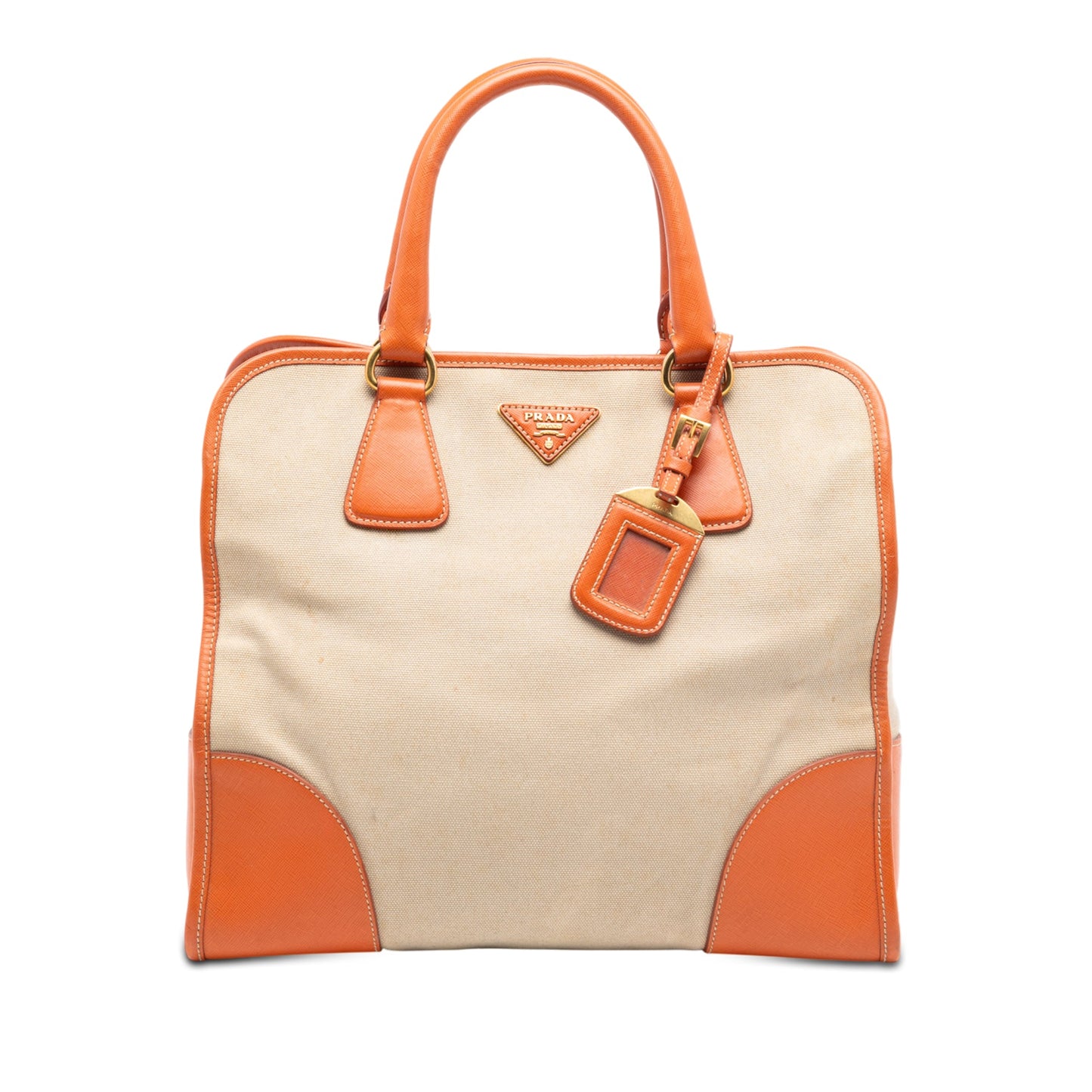 Prada Saffiano Trimmed Canvas Canapa Satchel