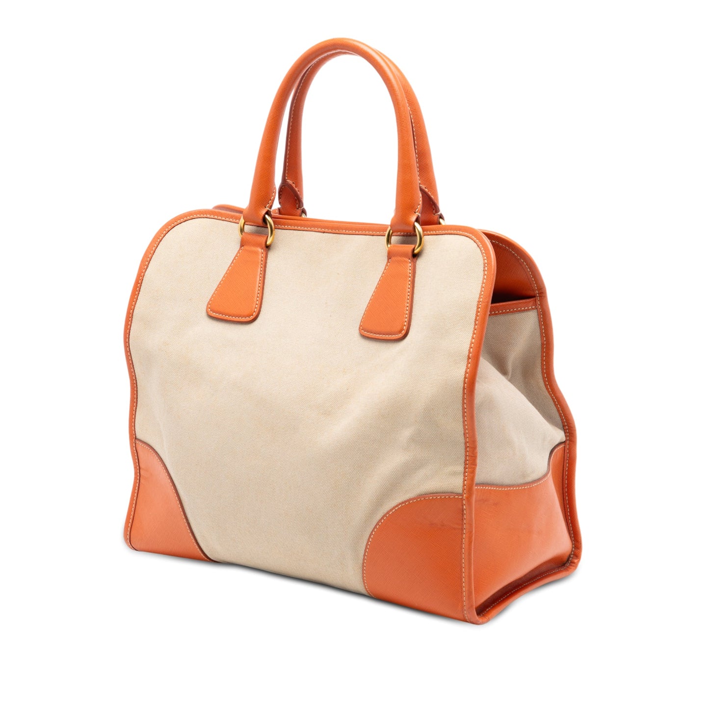 Prada Saffiano Trimmed Canvas Canapa Satchel