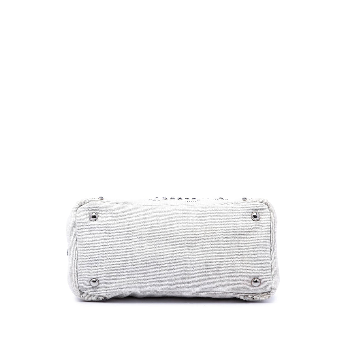 Prada Small Denim Canapa Bijoux and Grommet Satchel — Gray