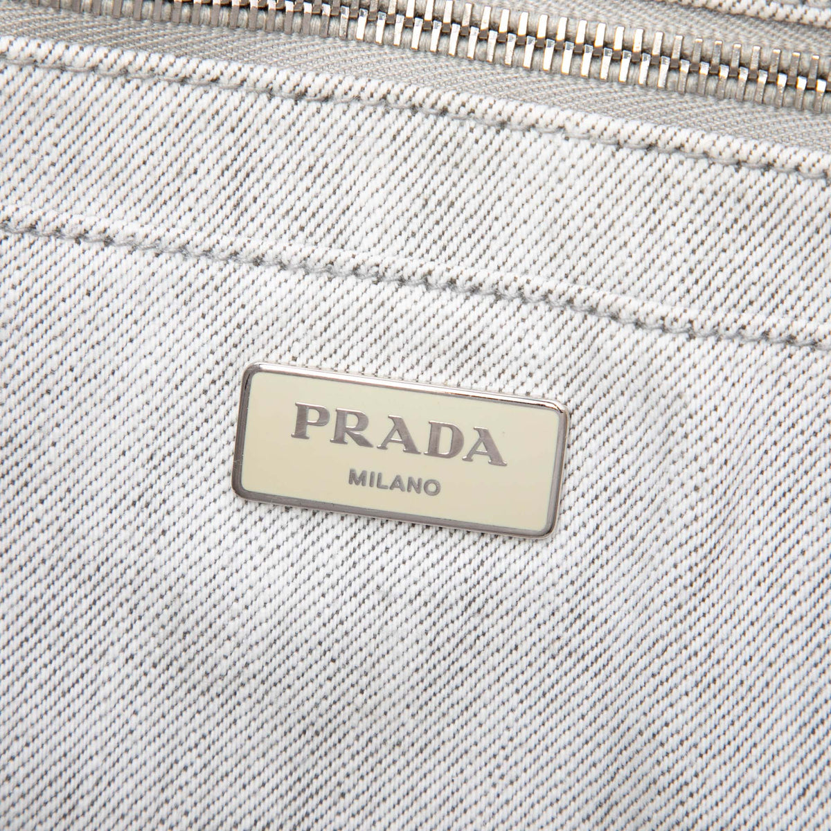Prada Small Denim Canapa Bijoux and Grommet Satchel — Gray