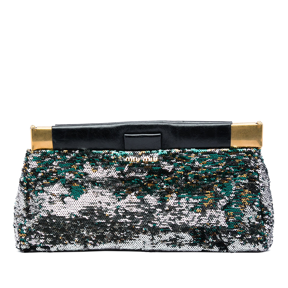 Miu Miu Sequin Frame Clutch — Black