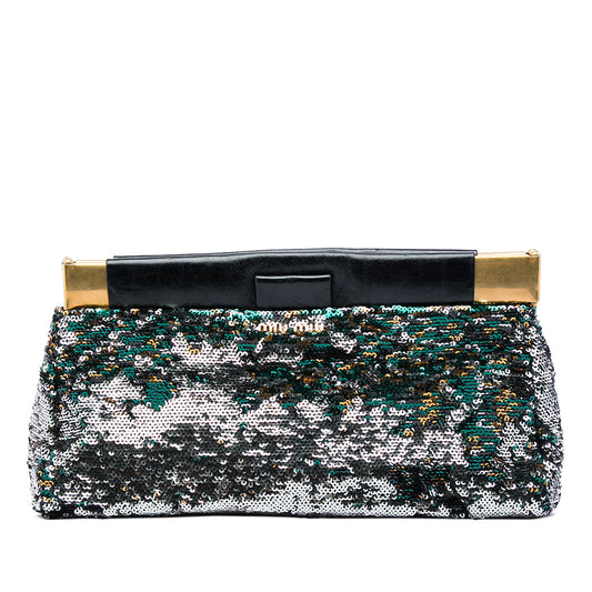 Miu Miu Sequin Frame Clutch — Black