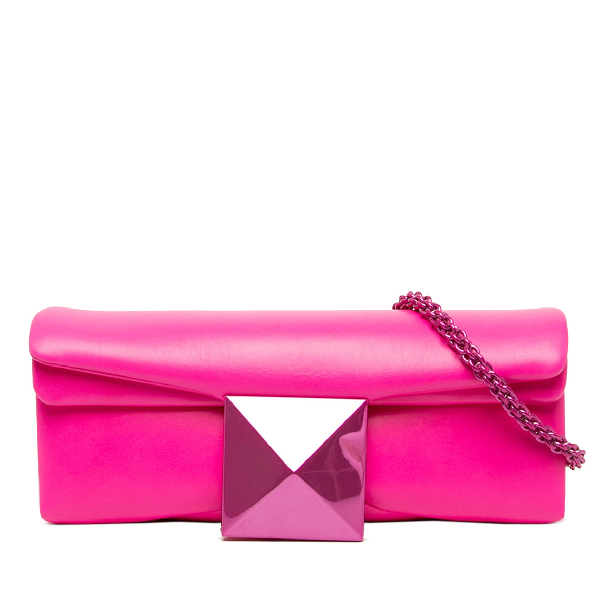 Valentino Nappa One Stud Clutch with Chain — Pink