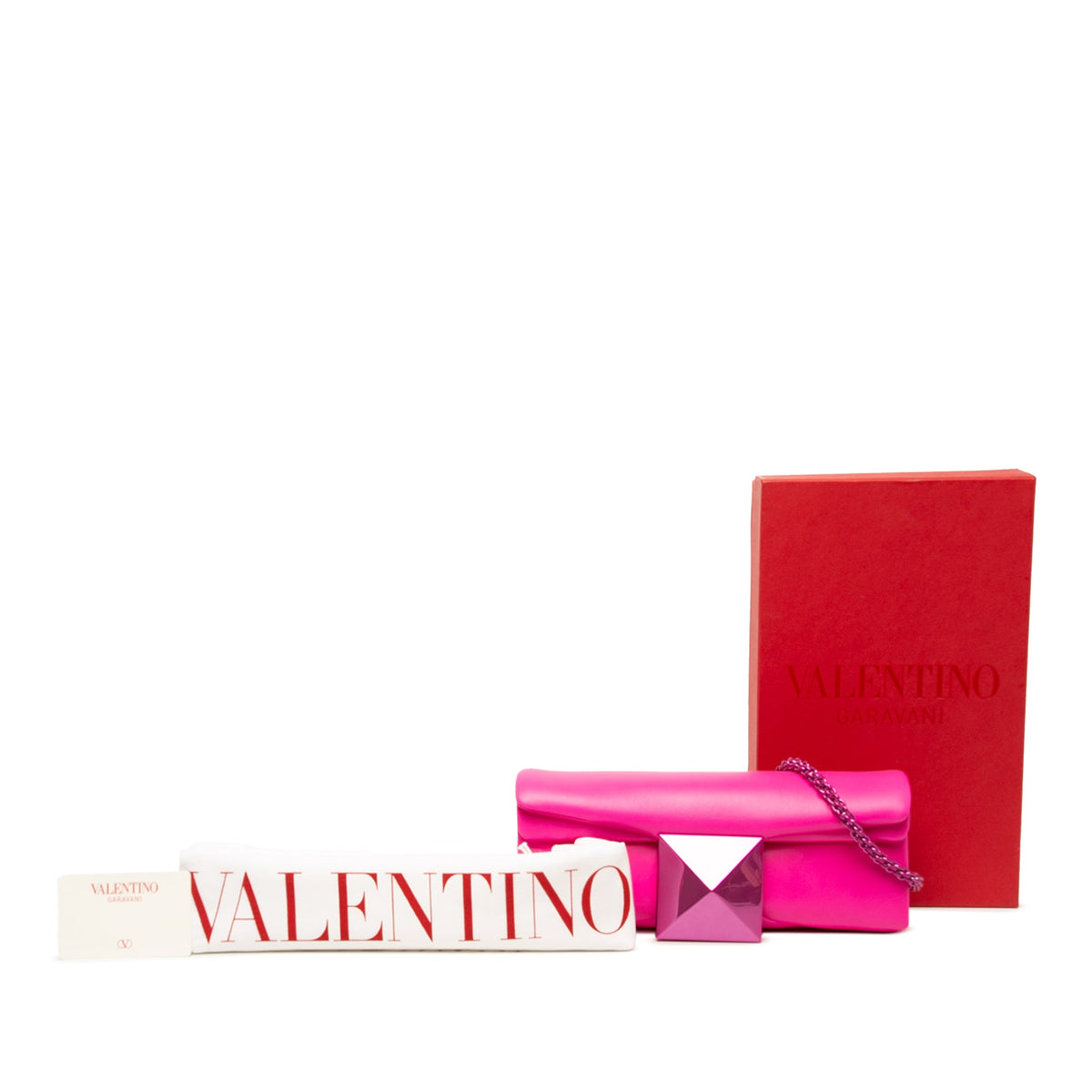 Valentino Nappa One Stud Clutch with Chain — Pink