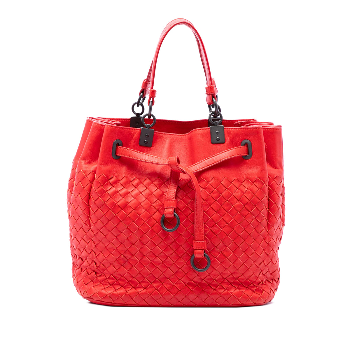 Bottega Veneta Nappa Intrecciato Bucket Bag — Red