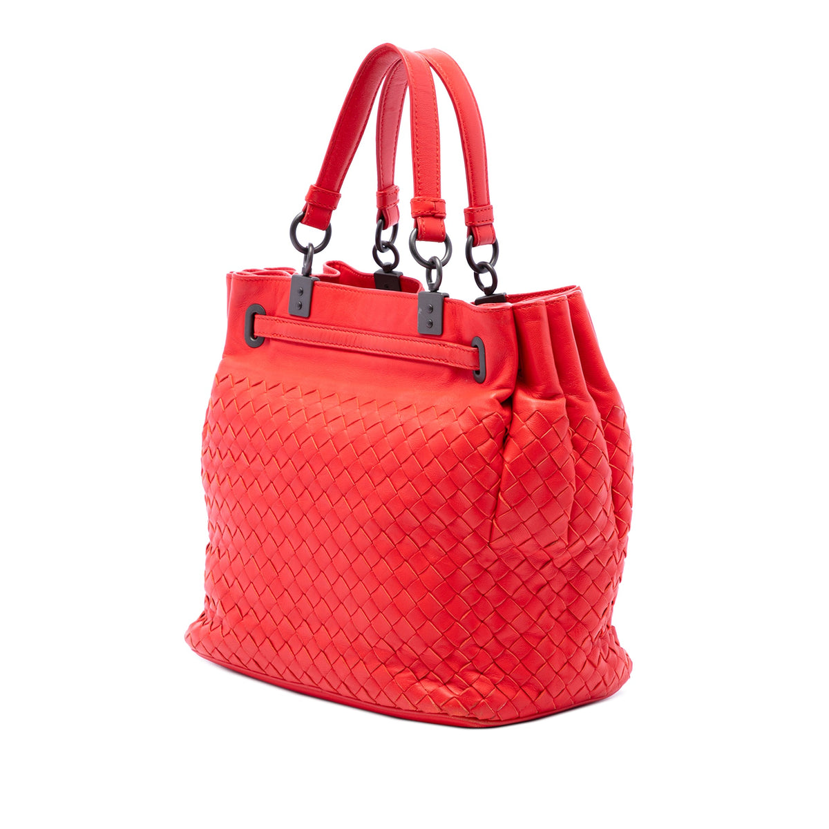 Bottega Veneta Nappa Intrecciato Bucket Bag — Red