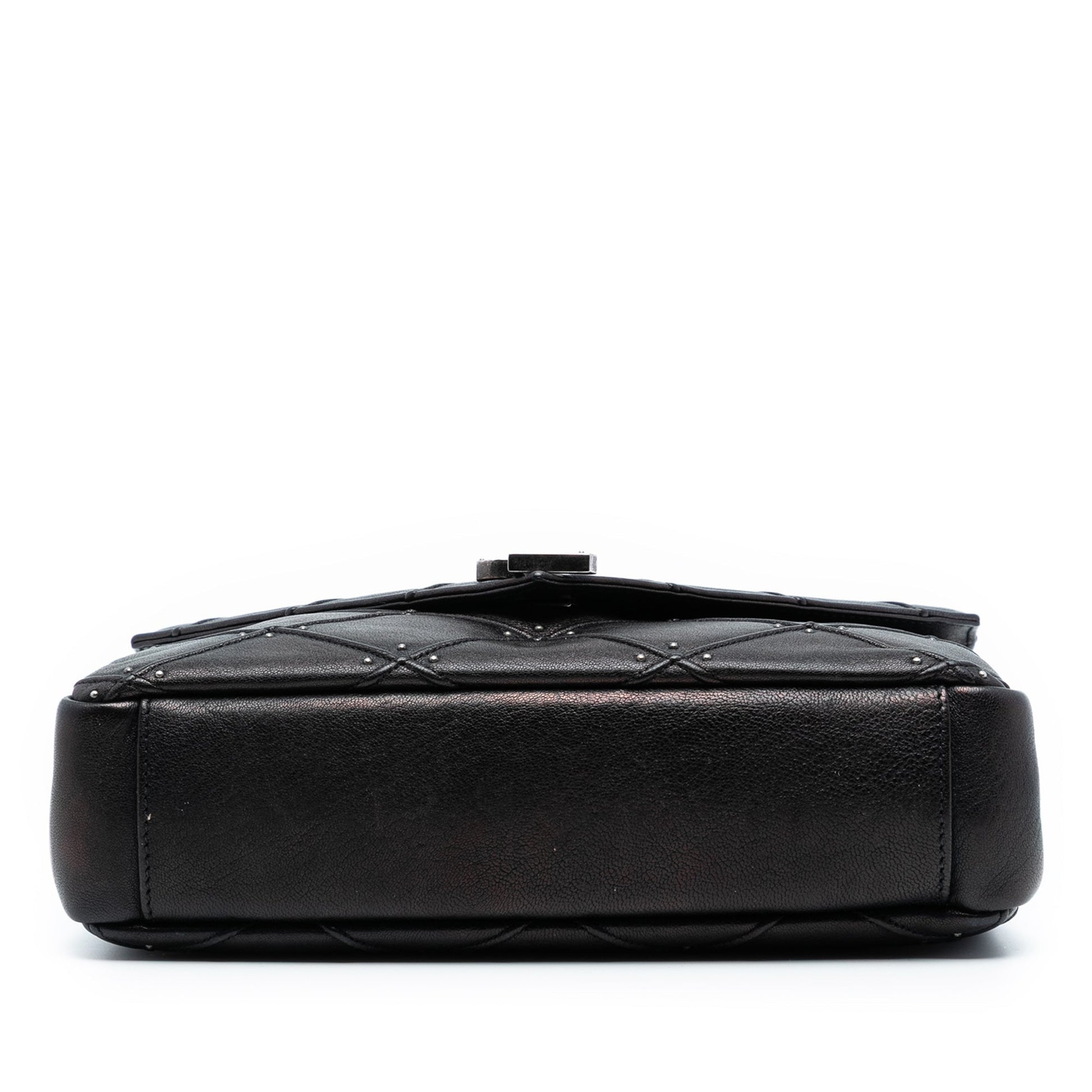 Saint Laurent Medium Quilted Diamond Iridescent Calfskin Monogram Studded College Satchel