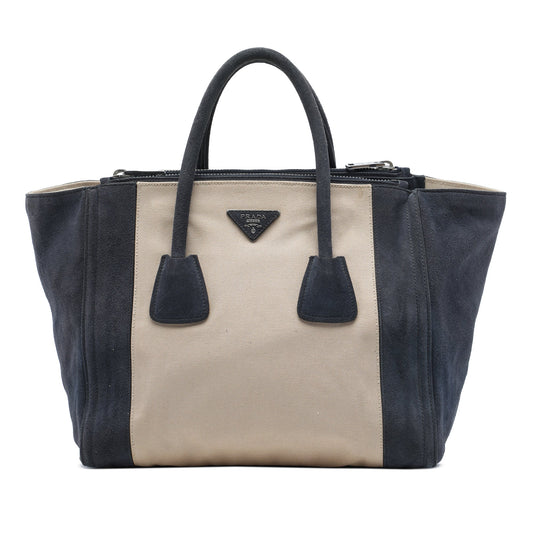 Prada Canvas and Suede Twin Pocket Double Handle Satchel