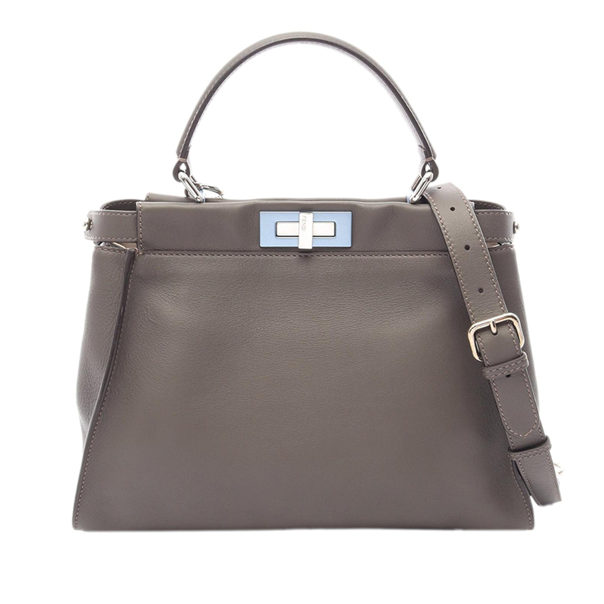 Fendi Medium Leather Peekaboo Iconic Satchel — Gray
