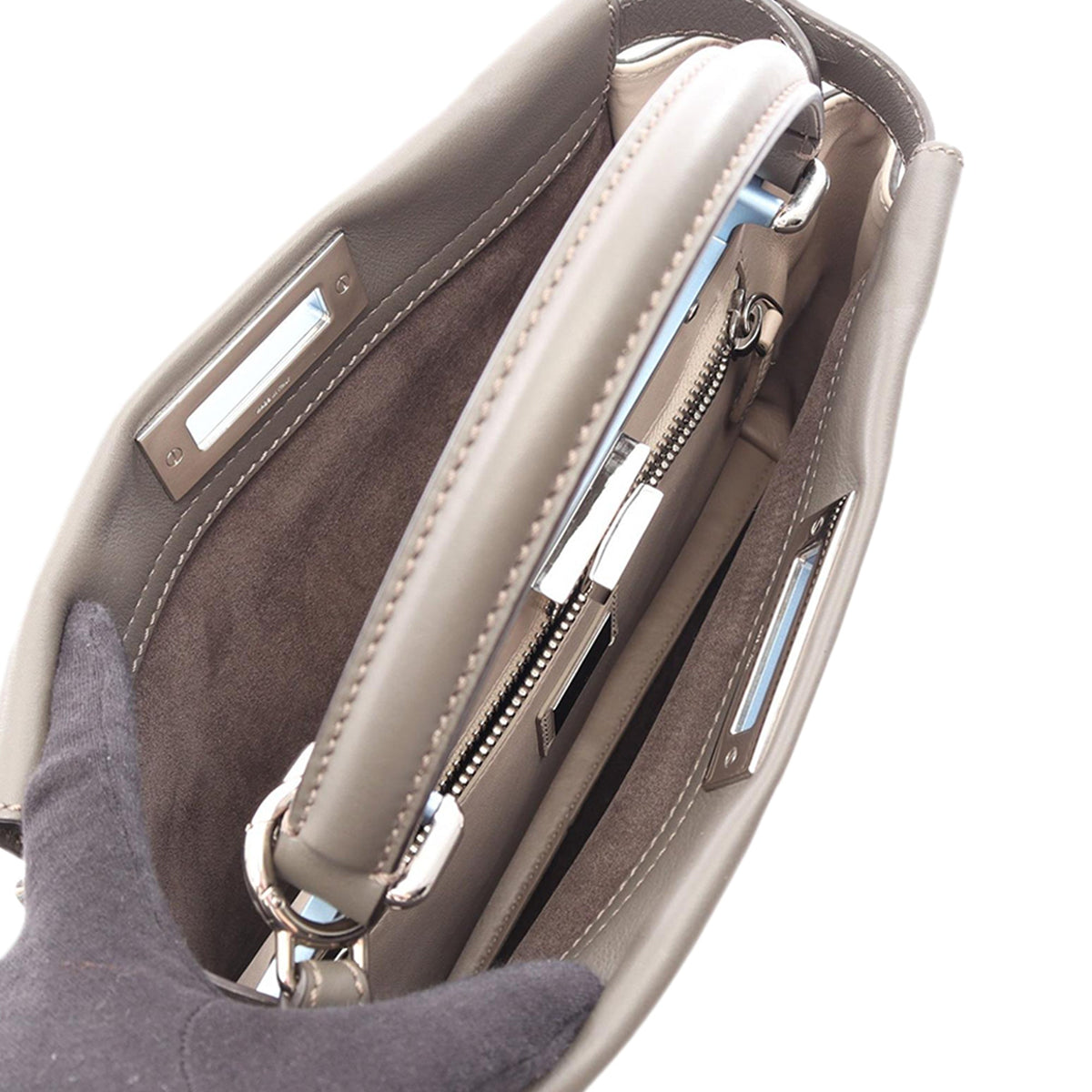 Fendi Medium Leather Peekaboo Iconic Satchel — Gray
