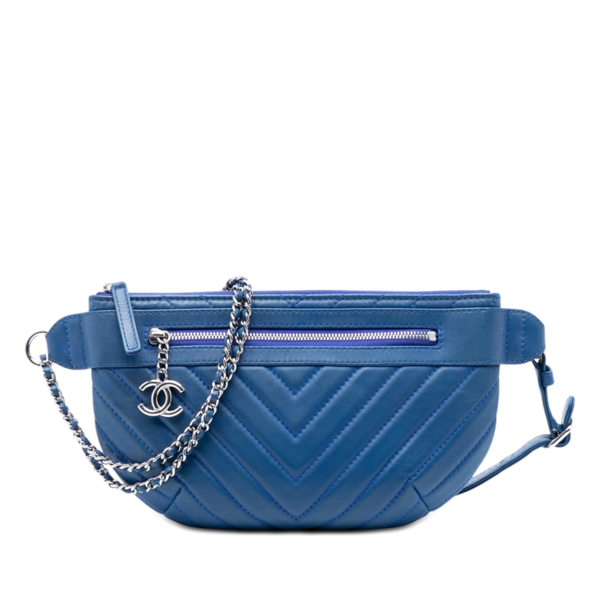 Chanel CC Chevron Lambskin Top Zip Belt Bag