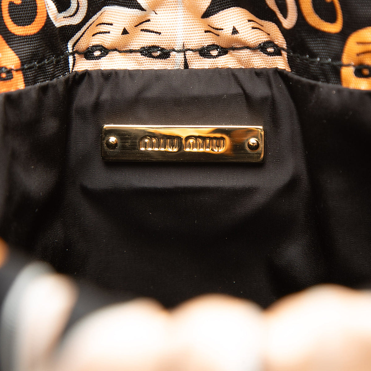 Miu Miu Nylon Cat Print Drawstring Pouch