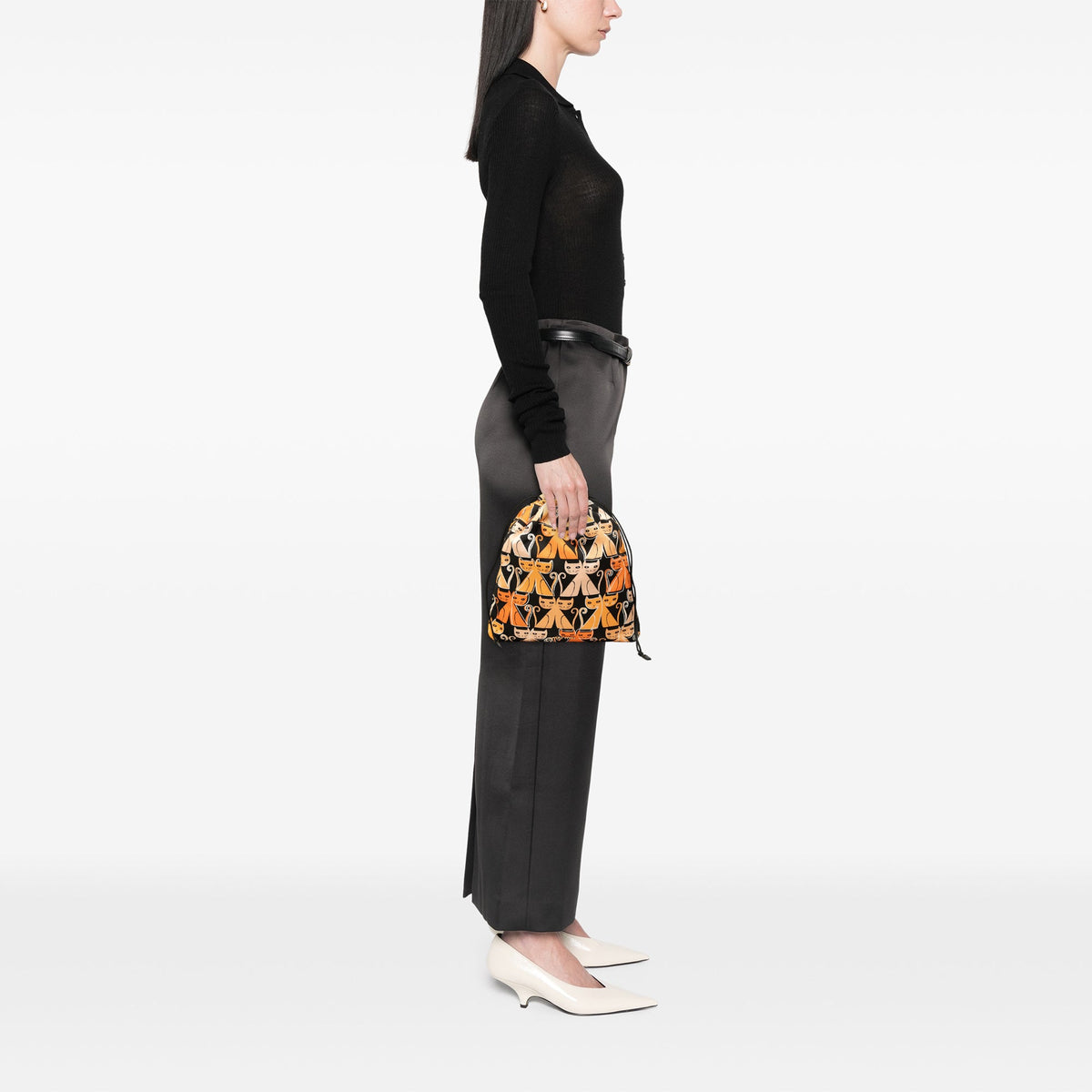 Miu Miu Nylon Cat Print Drawstring Pouch