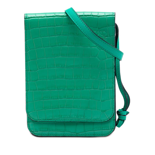 LOEWE Croc Embossed Leather Anagram Gusset Flat Crossbody