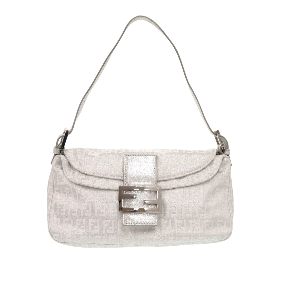 Fendi Zucchino Metallic Canvas Double Flap Shoulder Bag