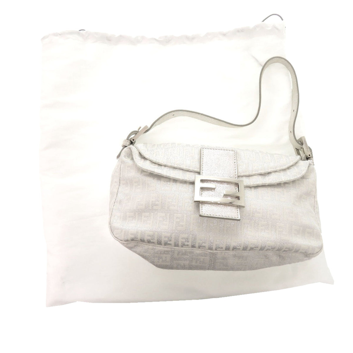 Fendi Zucchino Metallic Canvas Double Flap Shoulder Bag