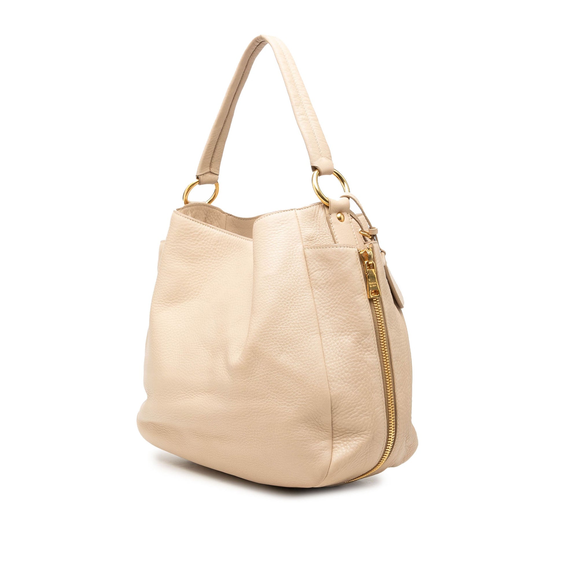 Prada Vitello Daino Side Zip Pocket Hobo