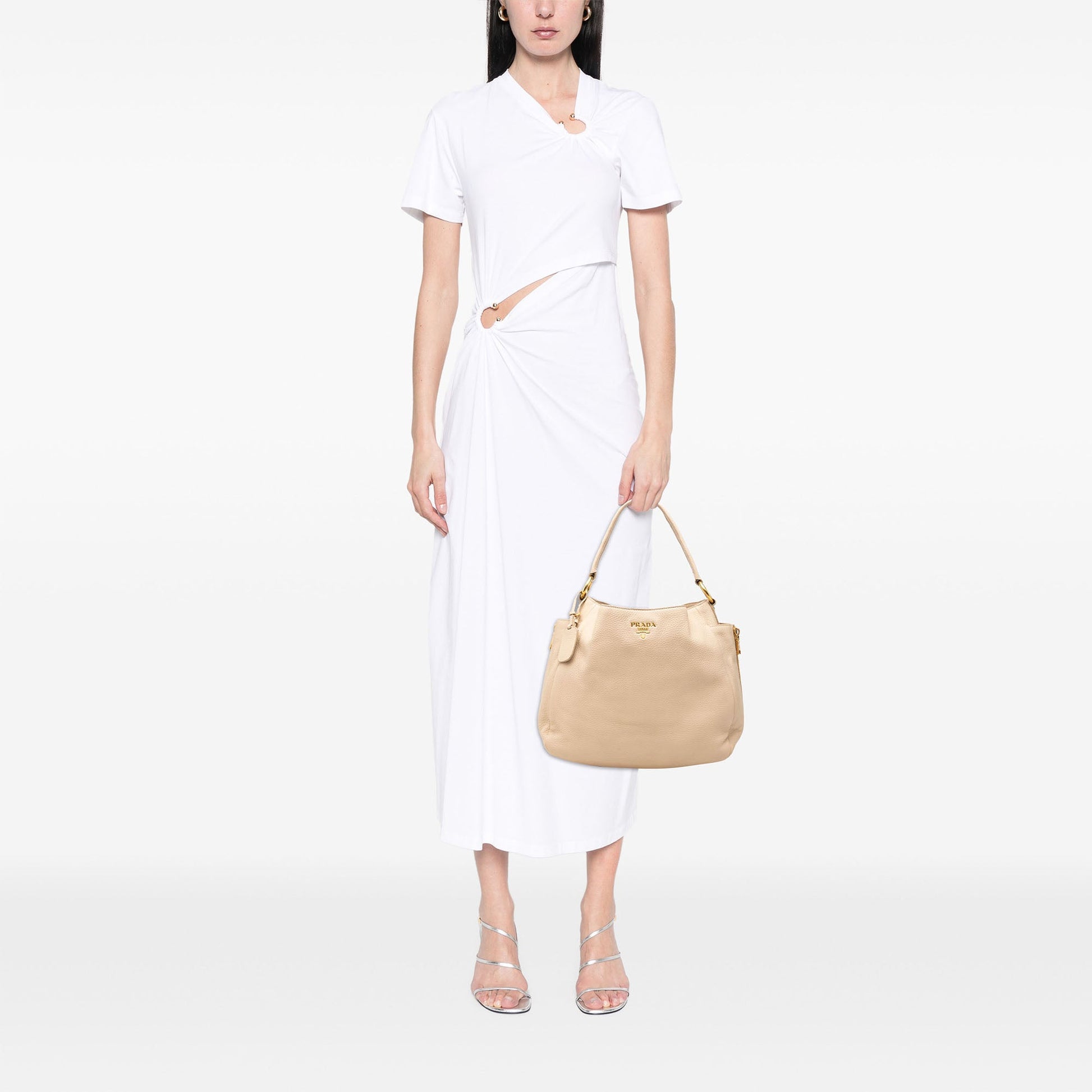 Prada Vitello Daino Side Zip Pocket Hobo