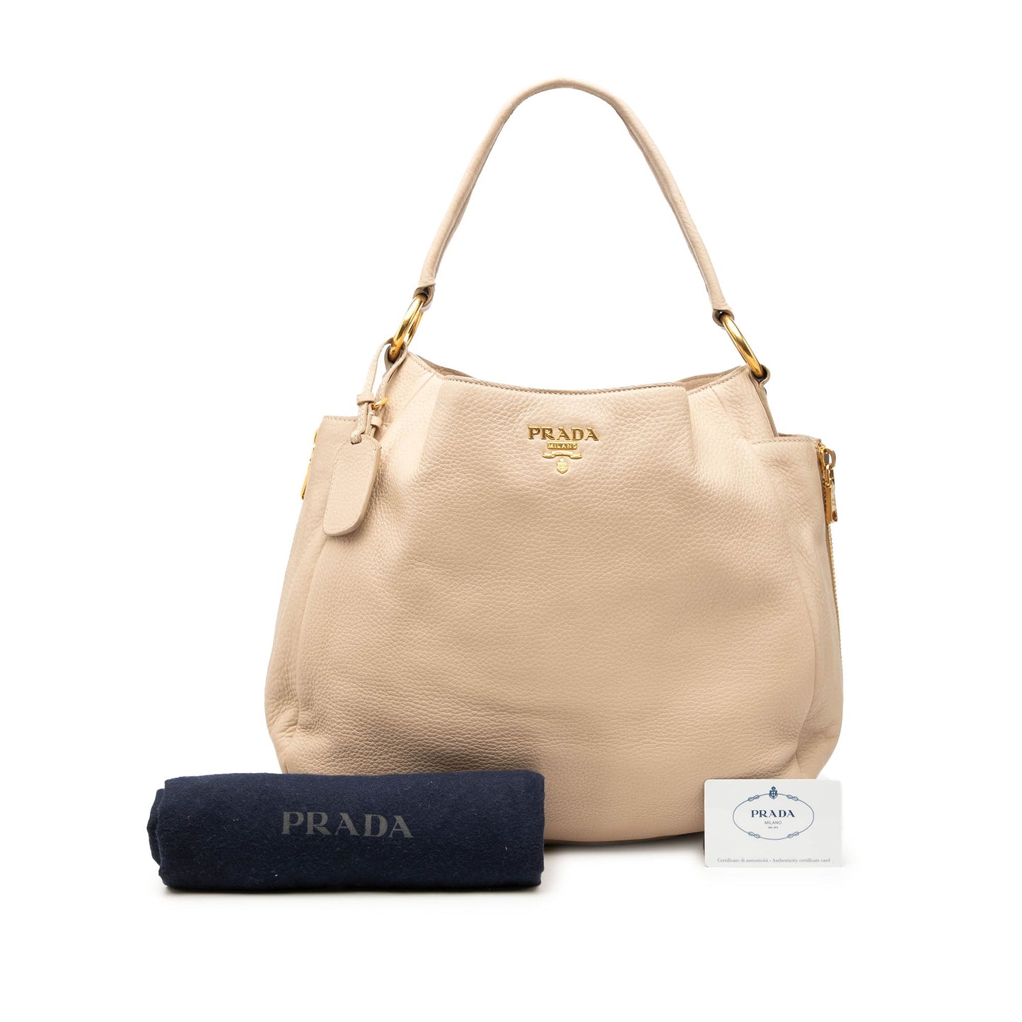 Prada Vitello Daino Side Zip Pocket Hobo
