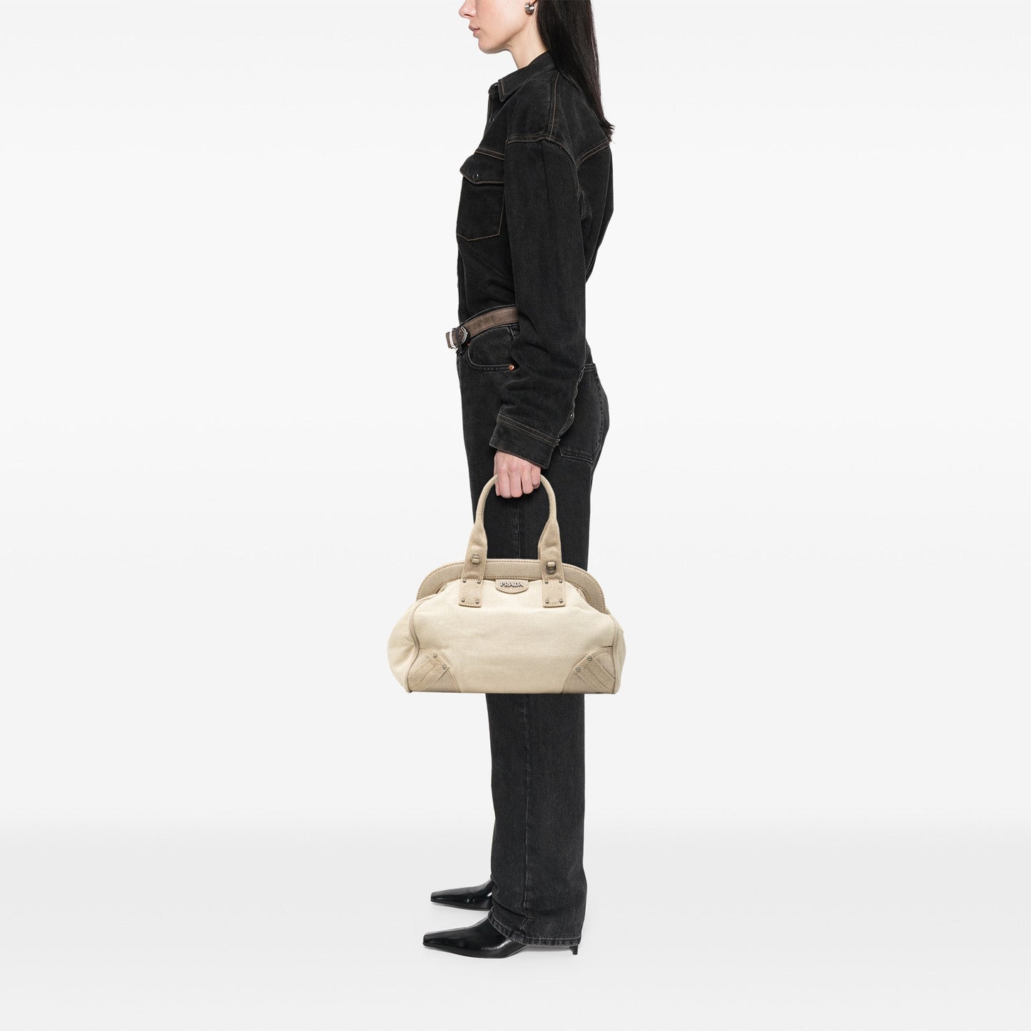 Prada Canvas Canapa Mistolino Frame Satchel