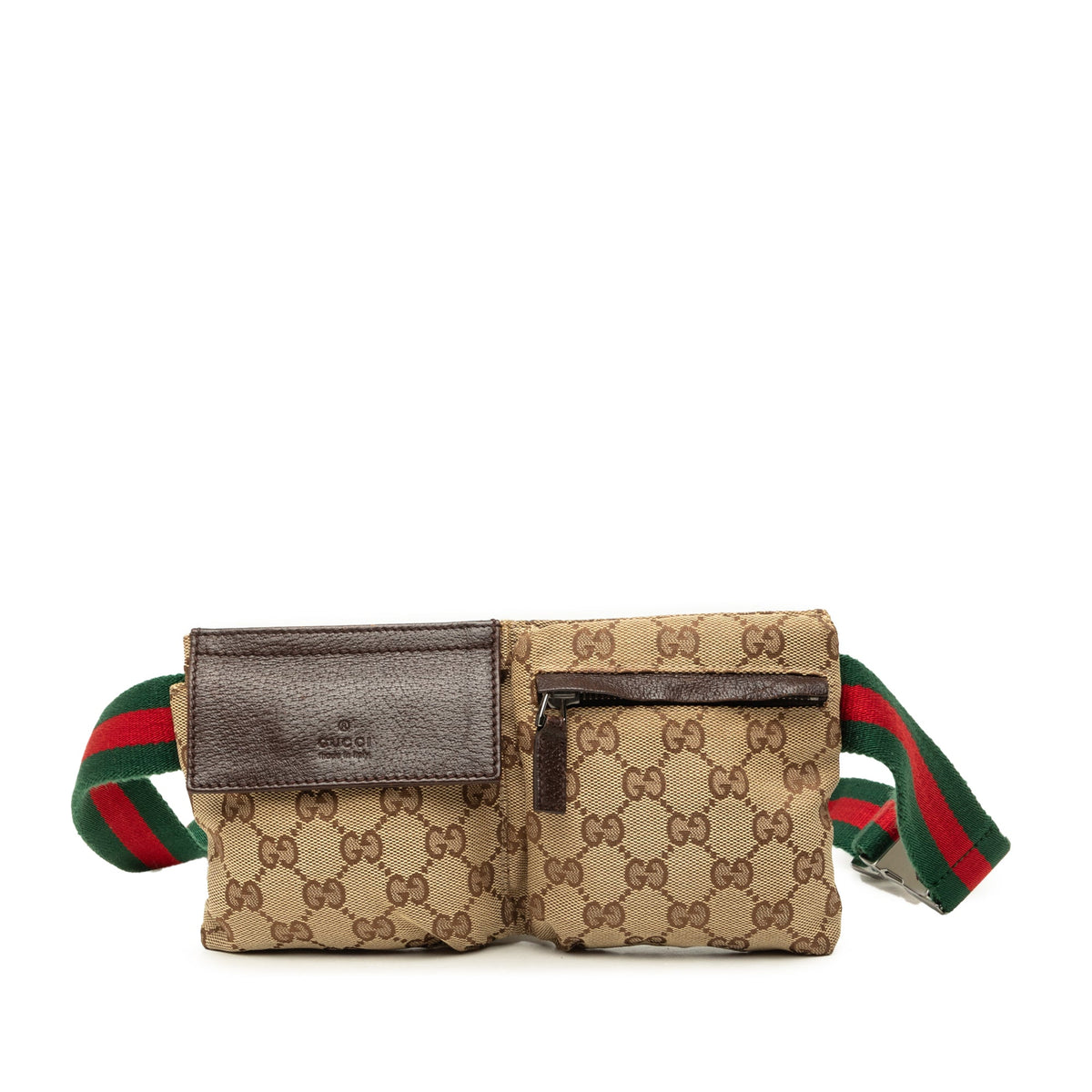 Gucci GG Canvas Web Double Pocket Belt Bag — Beige