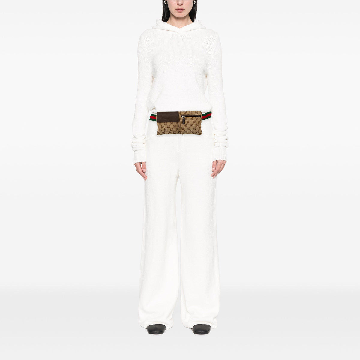 Gucci GG Canvas Web Double Pocket Belt Bag — Beige